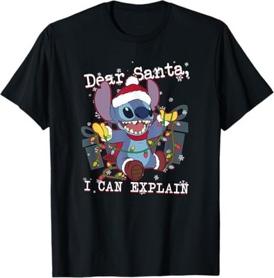 Disney Lilo & Stitch Christmas Dear Santa I Can Explain Black T-Shirt
