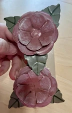 2 Curtain Tie Backs 4.5” Wide Cottage Pink Rose Green Petal Metal 3D 3” Bracket