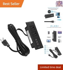 Recessed Power Strip Black Desk Outlet with USB Ports 10ft Cord for Office