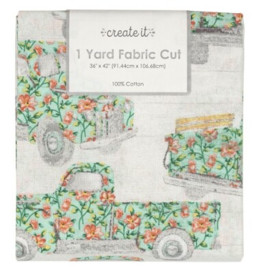 Create It Fabric Vintage Truck Floral Flowers Aqua Teal 100% Cotton 1 Yard Cut