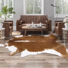 Western Decor Faux Fur Cowhide Rug 4.6 X 5.2 Feet Premium Animal Skin Cow Hide