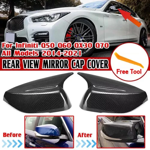 Rear Glossy Black M3 Style Side Mirror Cover Cap For Infiniti Q50 Q60 QX70 14-25