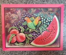 Bits and Pieces SWEET LOVE BIRDS 550 piece puzzle parrots fruit COMPLETE