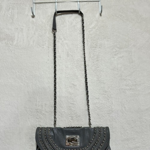 D'Lish Studded Faux Leather Crossbody Shoulder Bag Gray Purse w/ Strap - Picture 7 of 10