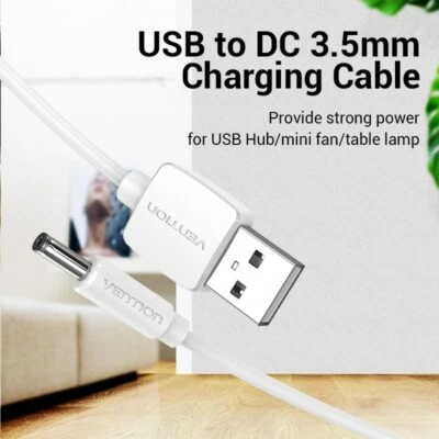 VENTION DC 5V Charger Cable USB To Barrel Jack 3.5mm x 1.35mm Charging Cable Connector