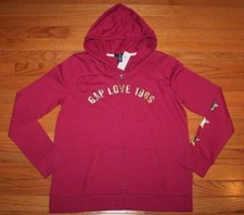 NEW NWT Womens GAP LOVE 1969 Logo Front Zipper Hooded Sweatshirt Hoodie Berry