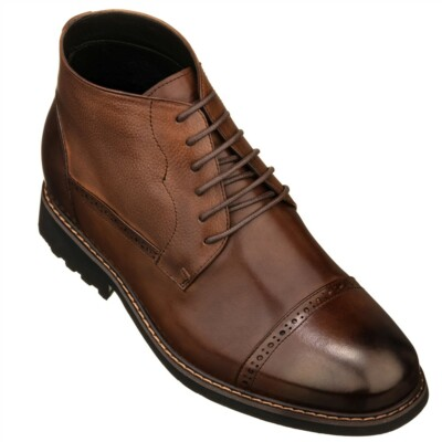 #ad CALTO Men#x27;s Invisible 3.2quot; Height Increasing Elevator Brogue Toe Ankle Lace Boot $149.99