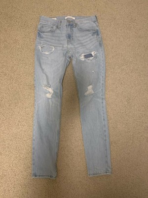 light blue stacked jeans