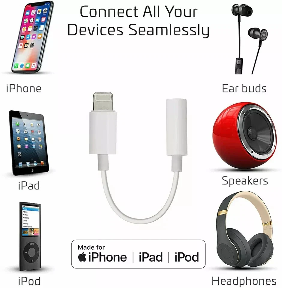 For iPhone Headphone Adapter Jack 8 Pin to 3.5mm Aux Cord Dongle Converter USA - Image 3 of 4