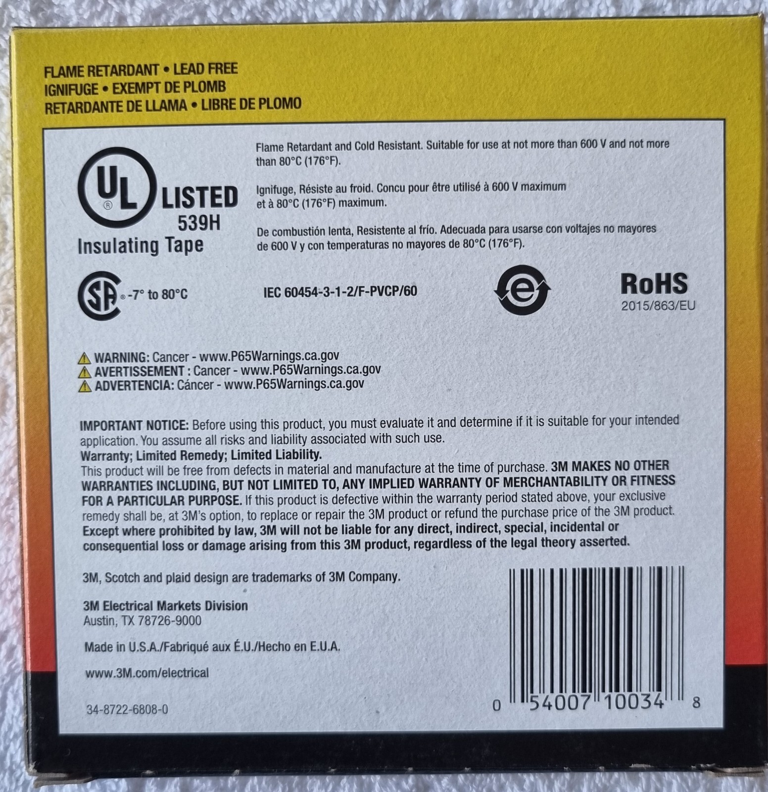 3M Scotch 22 Heavy Duty Vinyl Electrical Tape 19mm × 33m × 0,254mm ( 1