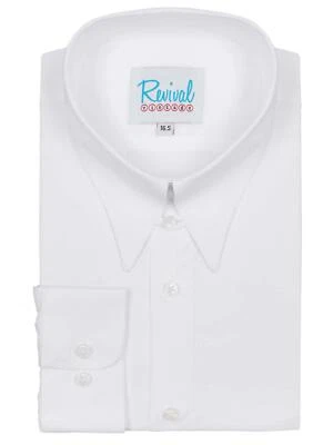 REVIVAL VINTAGE White Vintage Style Spearpoint Shirt with Tab Collar and Barrel Cuff