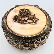 Vintage SANKYO JAPAN MUSIC BOX Round Marble Top Rose Detail Feelings?