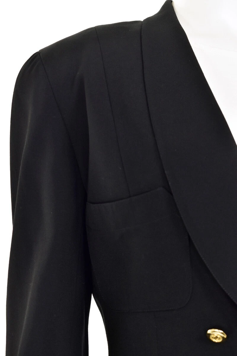 Giacca vintage anni 90 CHANEL doppiopetto logo CC bottoni in lana nera tg 38 F 6 US