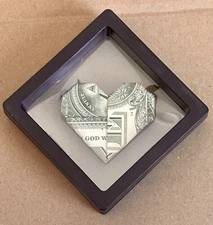 Dollar Origami - Hart/Love folded with REAL Money in a 3D display case