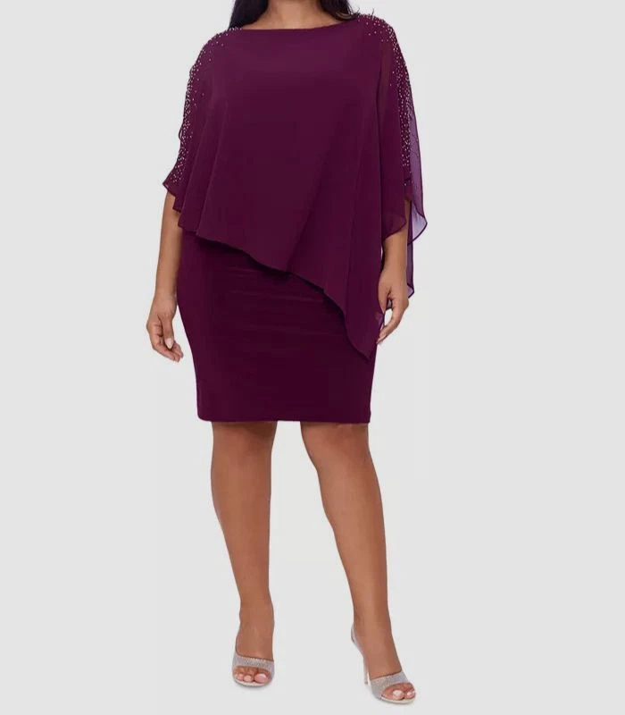 xscape chiffon overlay dress Laura Satin Dress With Removable Chiffon Shawl