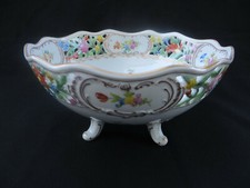 Dresden Reticulated Pierced Porcelain Footed Center Serving Bowl 10" w/ Floral