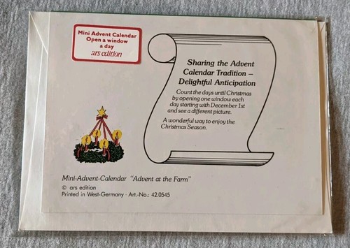 Mini Advent Calendar Note Card *Advent at the Farm* West Germany NEW - Picture 2 of 2