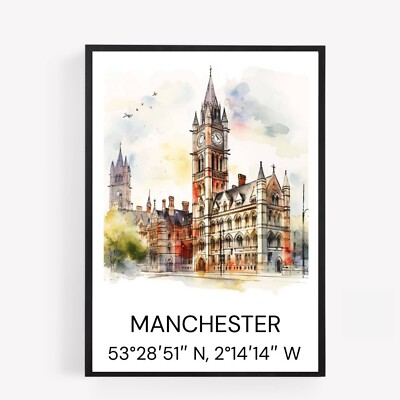 Manchester Kathedrale Karte Druck Poster Bild Stadtbild A4 ungerahmt Wandbild 1