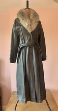On Hold - True Vintage Black Leather Trench Coat With Sheepskin Collar. Uk 8-10
