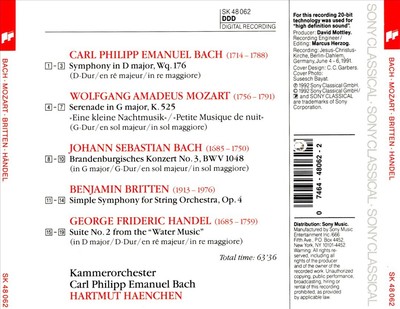 HARTMUT HAENCHEN C.P.E. BACH: SYMPHONY IN D; MOZART: EINE KLEINE NACHTMUSIK NEW 