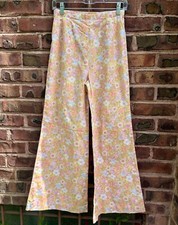Vintage 1960s Groovy Floral Flared High Waisted Pants 27 Waist