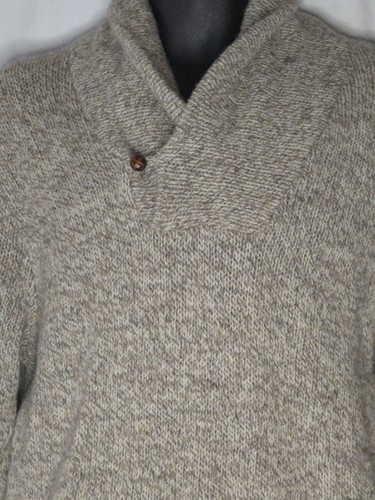 Vintage Mens LL L.L. L L Bean Tan Wool Cowl Neck Fisherman Sweater M USA 70s 80s - Picture 2 of 12