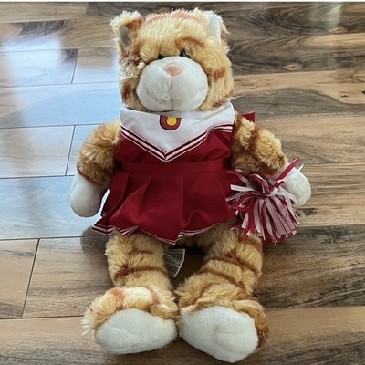 Build A Bear Kitty Cat Cheerleader Plush Red White Outfit Pom Pom Stuffed