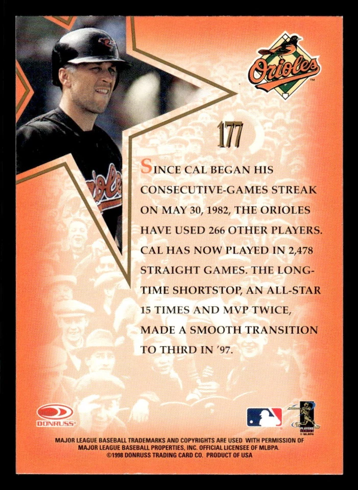 1998 LEAF CAL RIPKEN JR. 177 MINT BASEBALL BALTIMORE ORIOLES - Image 2 of 2