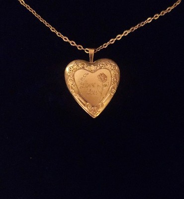 14k Gelbgold gefüllt Herz Medaillon Anhänger Halskette geätzt ''I Love You'' Rose