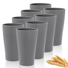 EI 8pcs Dark Grey Wheat Straw Cups,Unbreakable Plastic Reusable Cups,Plastic ...