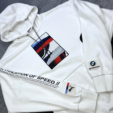 Puma BMW M Motorsport Hoodie Mens Small White Racing Graphic Sweatshirt