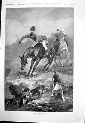 Antiker alter Druck Hounds Down Steep Hill Pferde verweigern Arztschlitten 1900