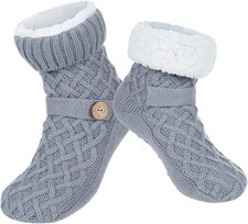 Women s Sherpa Lined Slipper Socks Warm Fuzzy Non Slip Cozy Winter Socks Gift