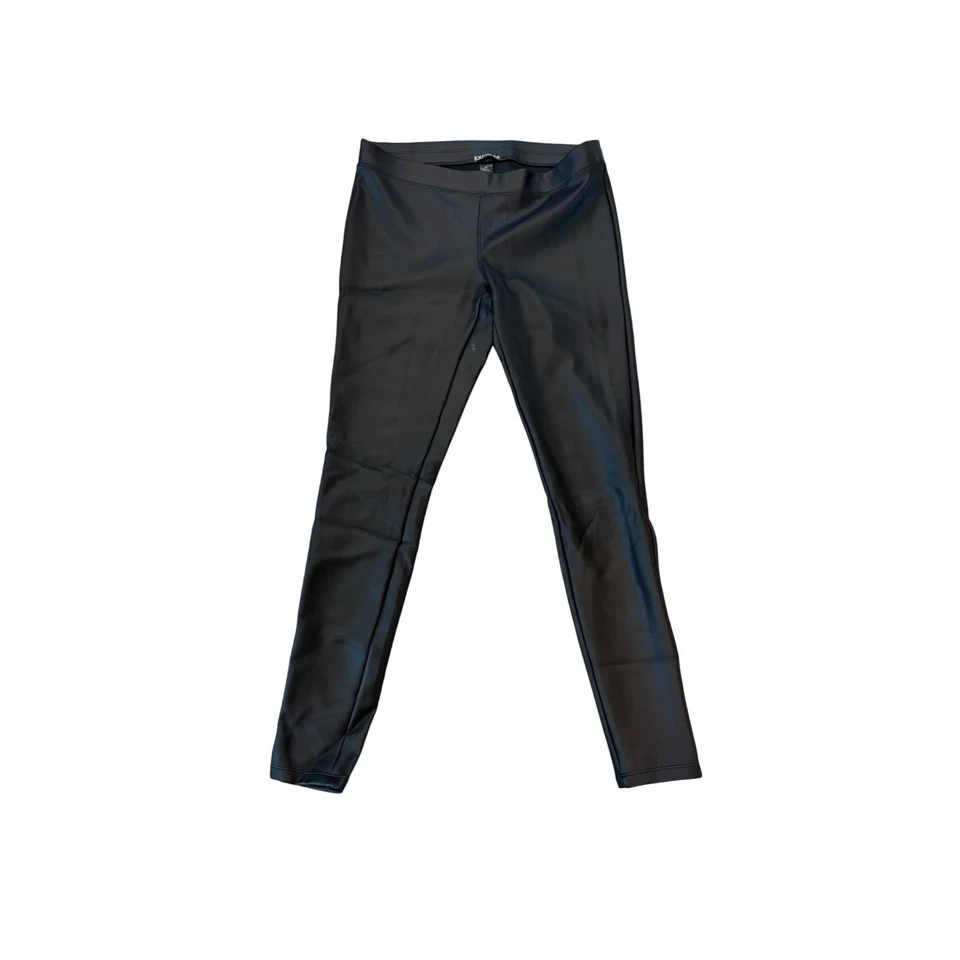 Leggings Express de cuero sintético negros para mujer pantalones de cintura media alta Foto 2 de 4