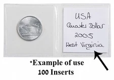 100 White Inserts For 2x2 Two Double Pocket Coin Flips Free Shipping For Saflips