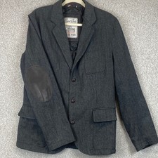Zara man herringbone blazer XL elbow patch quilted lining winter Young Division