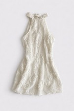 White Shimmer Floral Mini Dress Ruffle Neck Coquette Grad Bridal Y2K
