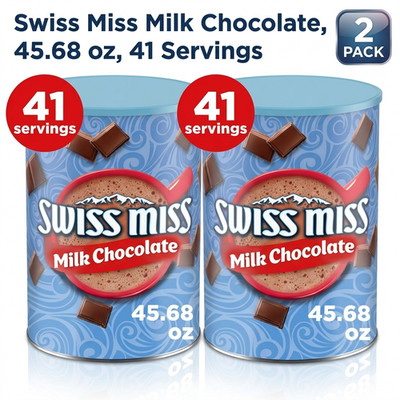 (2 PACK) Swiss Miss Milk Chocolate Flavored Hot Cocoa Mix, 45.68 oz. Canister