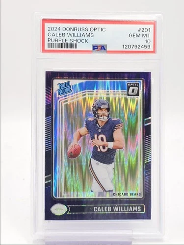 CALEB WILLIAMS 2024 DONRUSS OPTIC RATED ROOKIE PURPLE SHOCK A RC PSA 10 Q0004