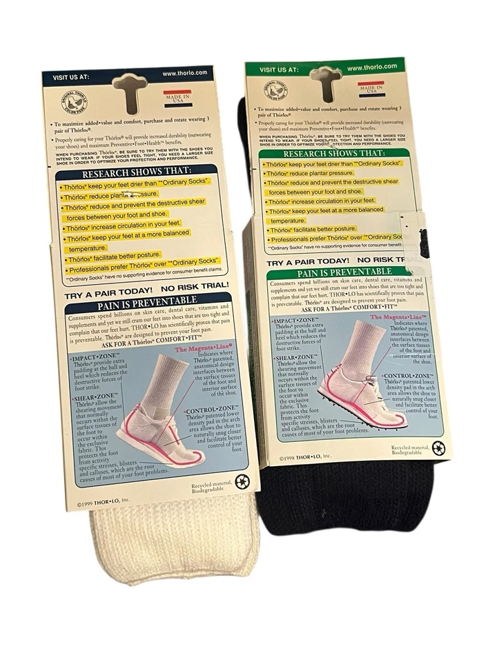 Lote De 2 Calcetines Vintage Thorlo Talla Mujer 10.5-13/Hombre 9-12.5 Blanco Marino Crew Foto 2 de 4