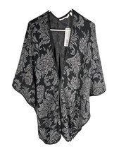 Soft Surroundings Shawl Cape Ruana One Sz Charcoal Gray Faux Leather Trim NEW