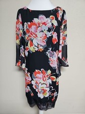 TAHARI Women's Dress 3/4 Split Sleeve Round Neck 3/4 Sleeve Floral Print.Size 10