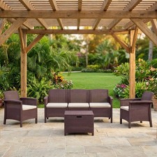 Salotto da Giardino Divano 3 Posti 2 Poltrone Tavolino Marrone Venezia III BICA