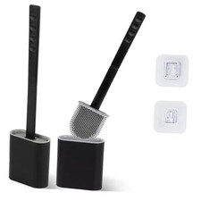 Modern Minimalist Silicone Toilet Brush with Holder - Toilet Pack of 2 Black