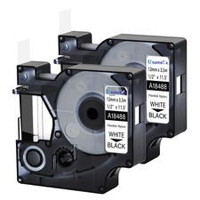 2PK 12mm Black on White Flexible Nylon Label Tape 18488 For DYMO Rhino PRO 1000