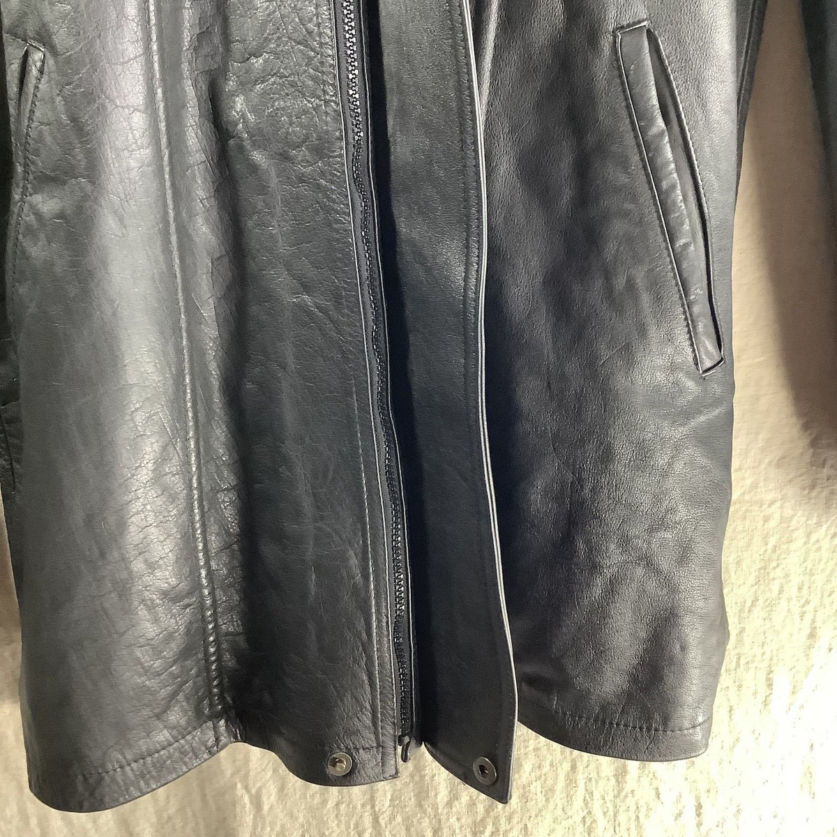 Men’s XL Black Leather Coat Longer Length Unbranded View 6
