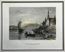 Orig. 1838 Print,Scene On The St Lawrence-Montreal In Distance,Matted-Frame Rdy