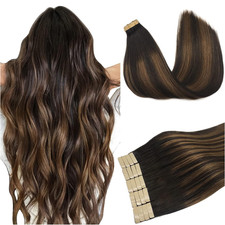 Doores Tape In Hair Extensions Human Hair Balayage Dark Brown To Chestnut Brown