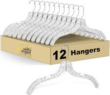 Quality Clear Plastic Hangers 12 Pack - Durable Crystal Cut Heavy Duty Hangers f