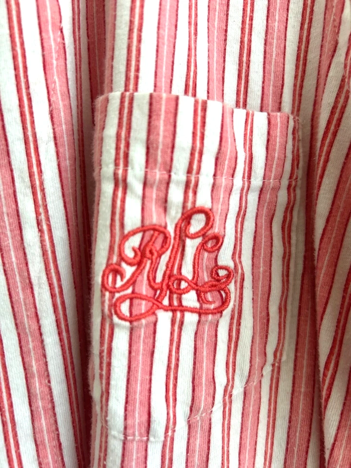 Camisa de dormir Lauren Ralph Lauren listrada rosa feminina monograma S 100% algodão sono - Imagem 3 de 4